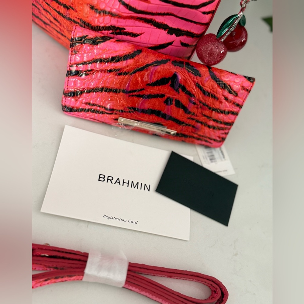 Brahmin Lg Duxbury Pink Feline Ombre Melbourne Leather Satchel & Ady Wallet NWT - Picture 8 of 11